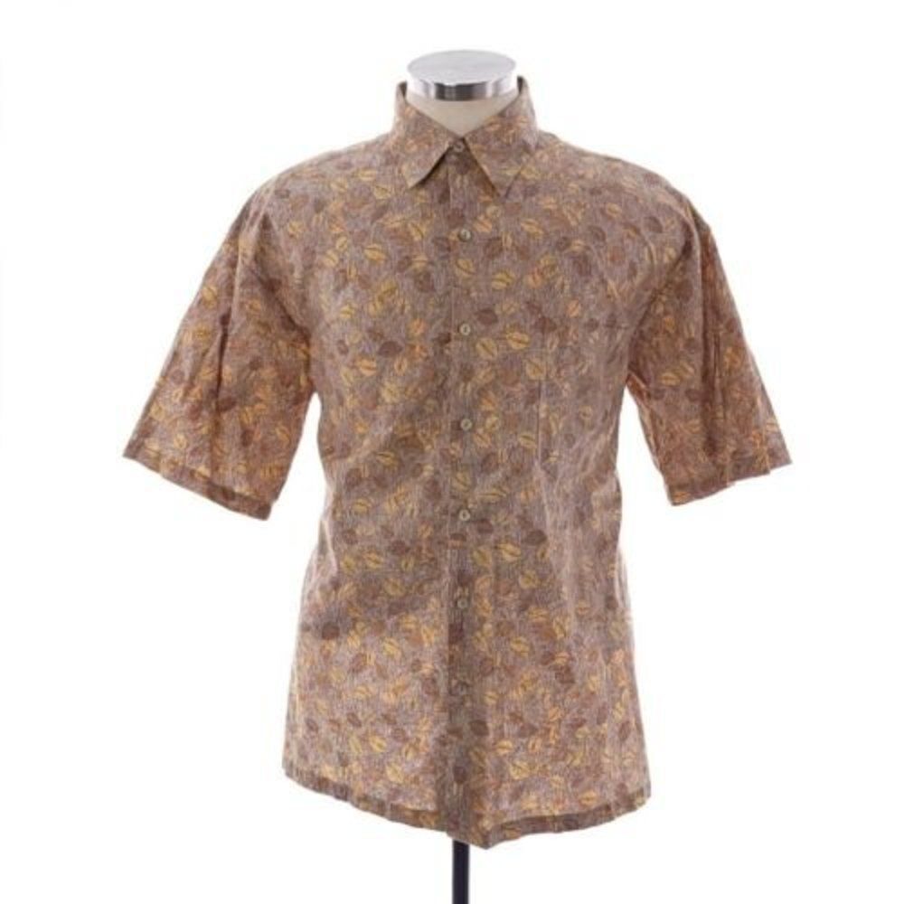 Tori Richard Honolulu Short Sleeve Button Up Cotton Brown Leaves Shirt Size L